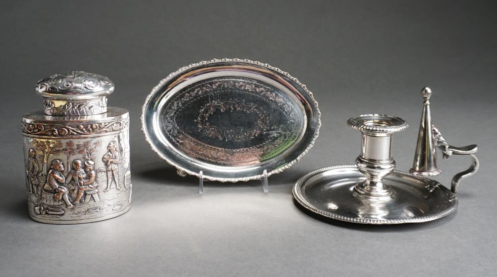 THREE ENGLISH SILVER ON COPPER TABLE