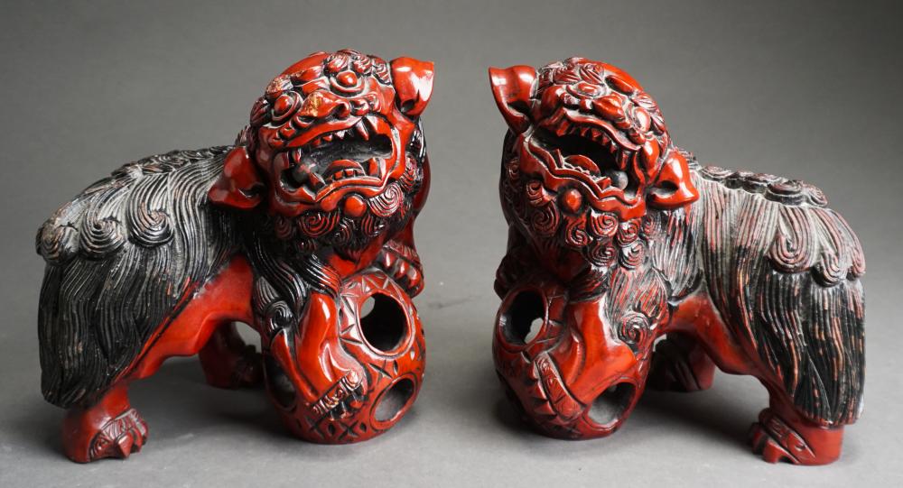 PAIR CHINESE CARVED WOOD AND LACQUERED 32ea25