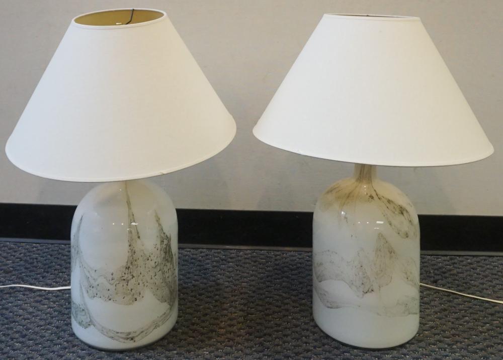 PAIR PAINTED GLASS TABLE LAMPS  32ea63