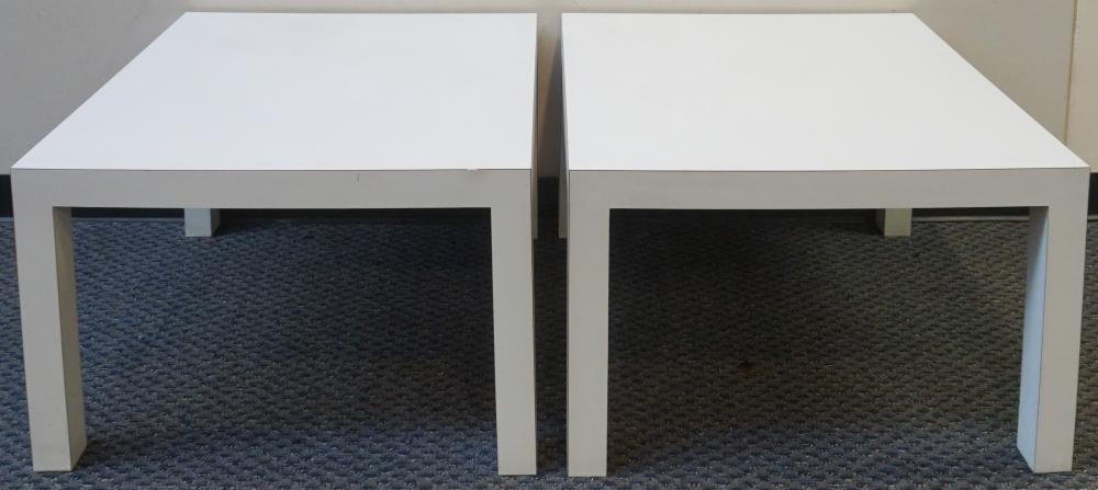 PAIR WHITE LAMINATE COFFEE TABLES  32ea90