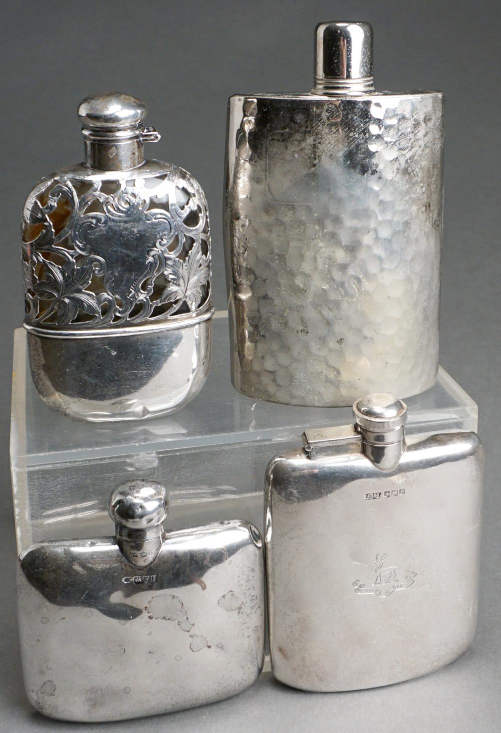 GROUP OF FOUR ASSORTED FLASKS: