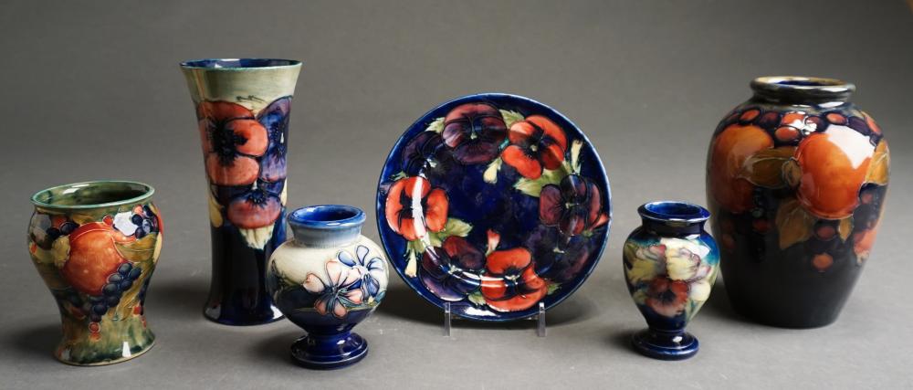 GROUP OF SIX ASSORTED MOORCROFT POTTERY