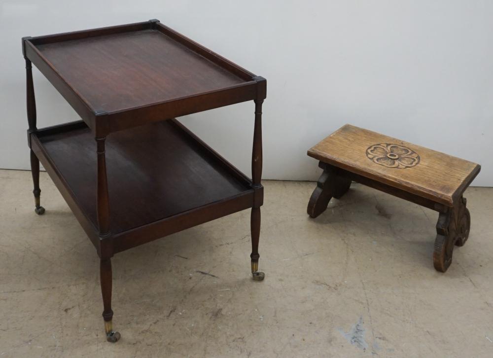 OAK CLOVER STOOL AND MAHOGANY TWO TIER 32ebe1