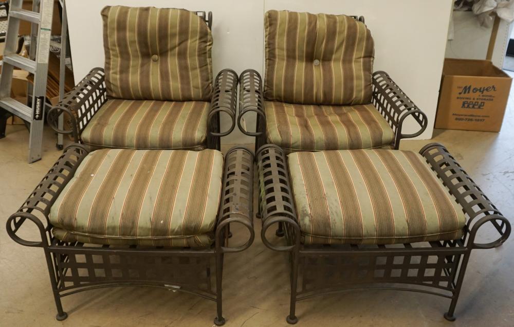 PAIR PATINATED METAL ARMCHAIRS