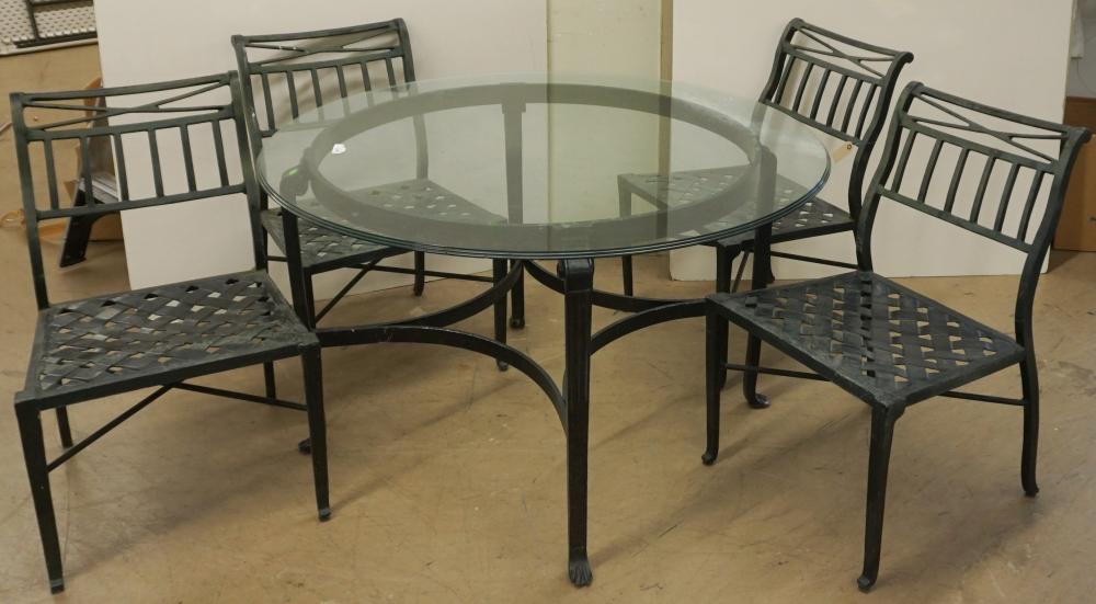 PATINATED METAL GLASS TOP TABLE