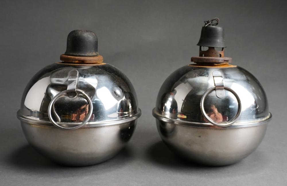 PAIR CHROME HANGING OIL LAMPS,