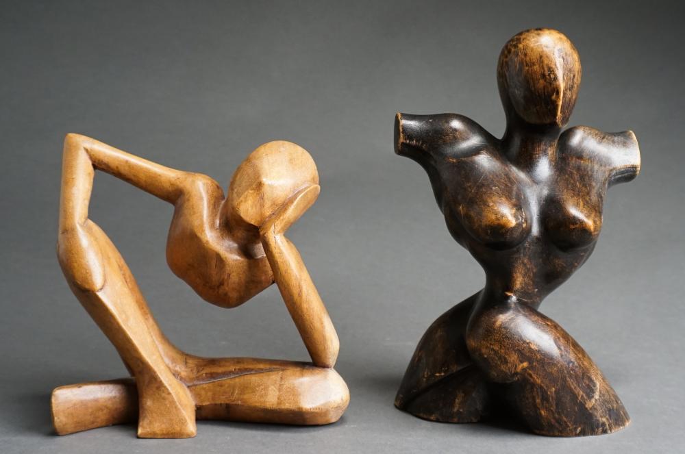 TWO CARVED WOOD ABSTRACT NUDE FIGURES  32ed35