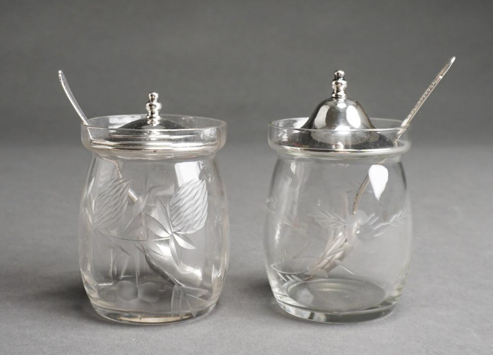 PAIR STERLING SILVER LID GLASS 32ed8d