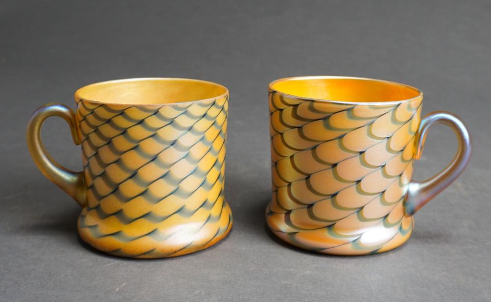 TWO QUEZAL GOLD IRIDESCENT GLASS