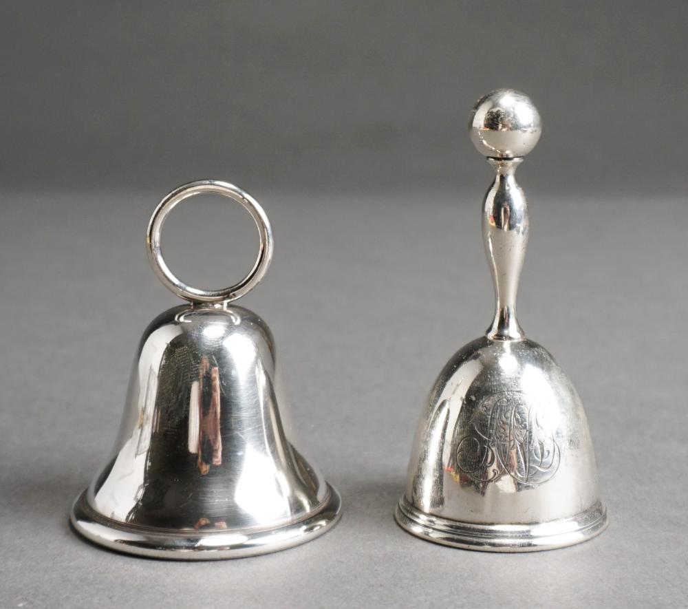 TWO STERLING SILVER DINNER BELLS, 3.5