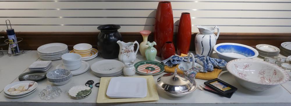 COLLECTION OF VASES, WASTE BOWLS AND