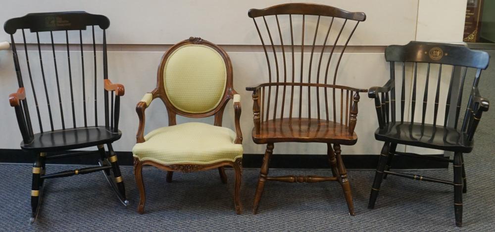 THREE ASSORTED ARMCHAIRS AND A ROCKERThree