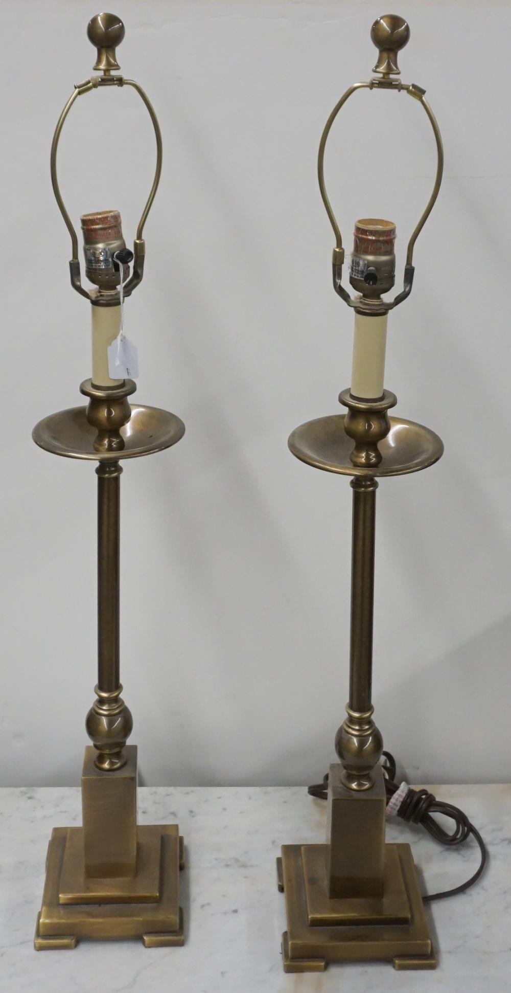 PAIR BRASS FINISH CANDLESTICK LAMPS  32ee72