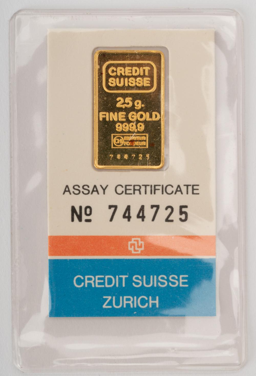 CREDIT SUISSE 2.5 GRAM GOLD INGOTcertificate