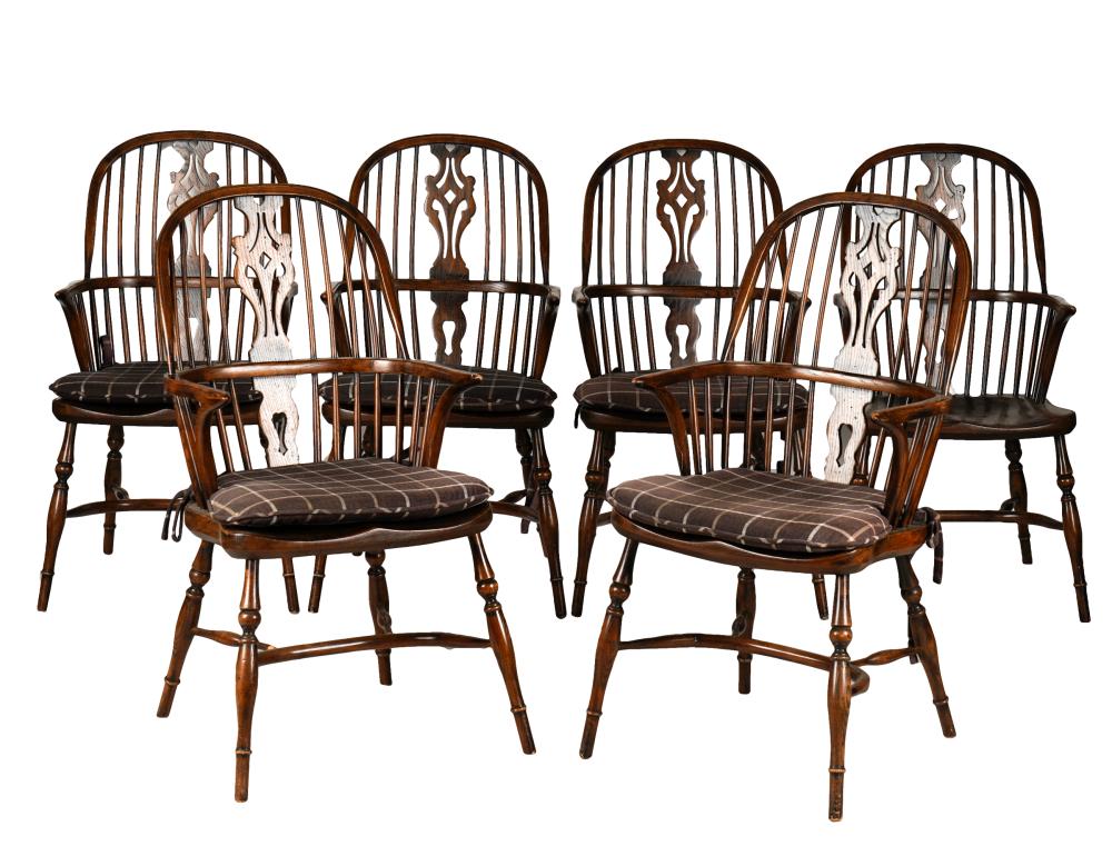SIX WINDSOR STYLE OAK DINING ARMCHAIRS20th 32ef34