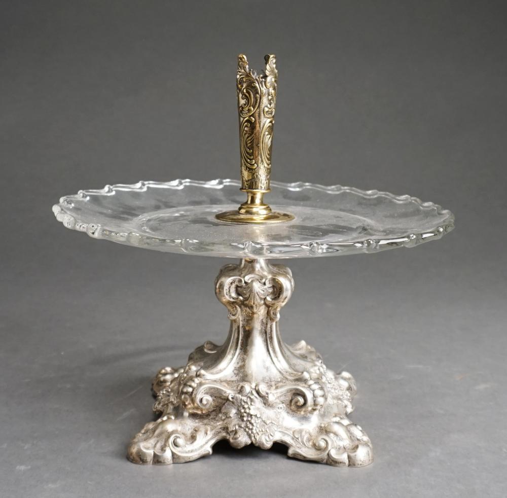 GERMAN SILVER PLATE AND GLASS EPERGNE,