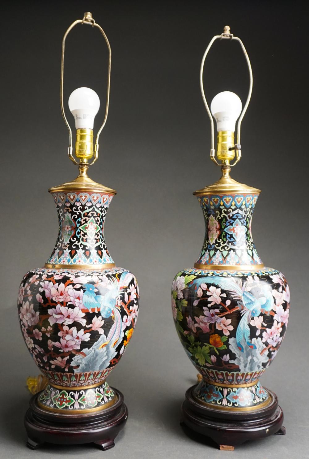 PAIR CHINESE CLOISONNE VASES MOUNTED 32ef5a