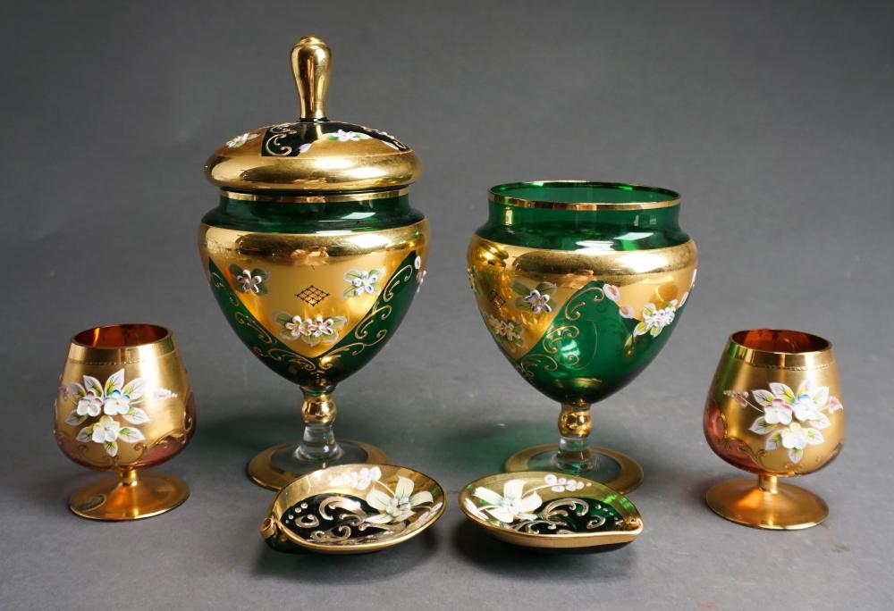 THREE PAIRS GILT COLORED GLASS 32ef76