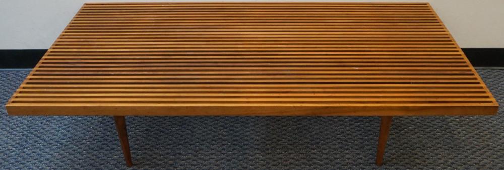 MID-CENTURY MODERN TEAK SLAT BENCH,