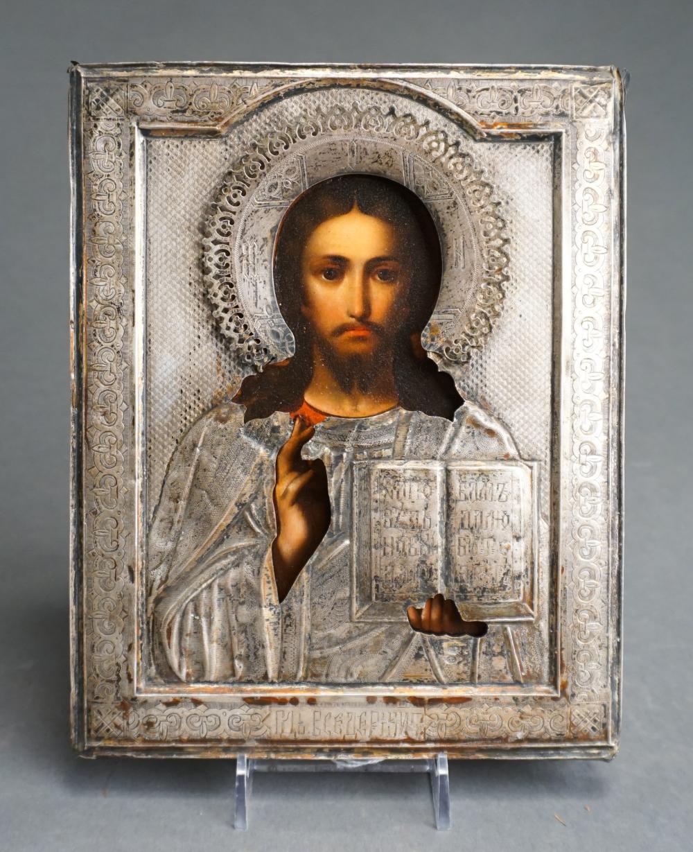 RUSSIAN SILVER MOUNTED ICON OF