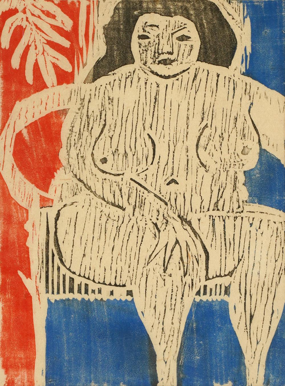 20TH CENTURY: SEATED WOMANcolor woodblock