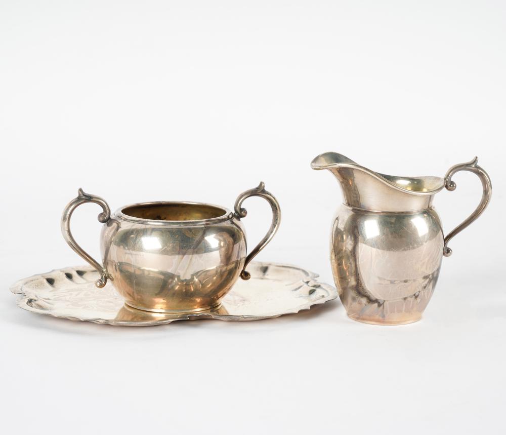 GORHAM STERLING SUGAR, CREAMER & TRAYProvidence,