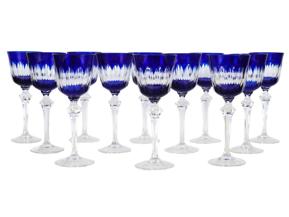 SET OF 12 CLEAR & COBALT BLUE CRYSTAL