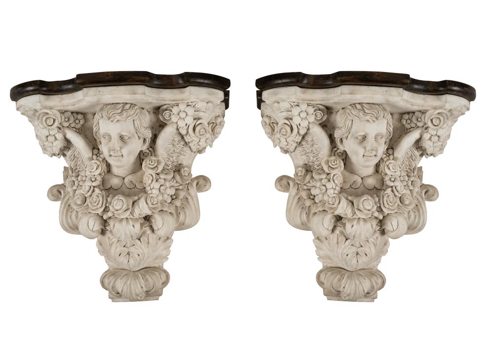 PAIR ITALIAN BAROQUE-STYLE CARVED