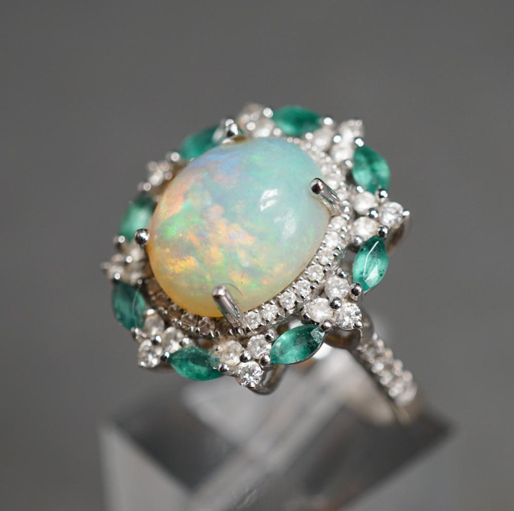 18-KARAT WHITE-GOLD, OPAL, EMERALD