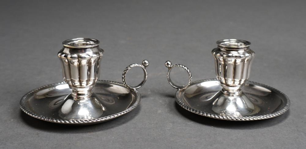 PAIR ITALIAN 800 SILVER CHAMBERSTICKS  32f1b0