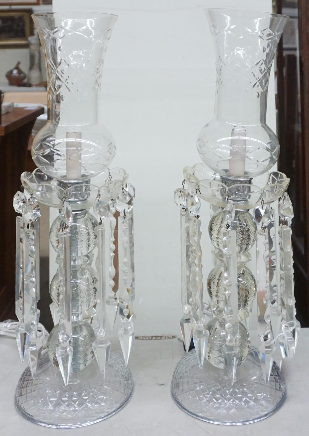 PAIR OF CUT GLASS LUSTRE TABLE