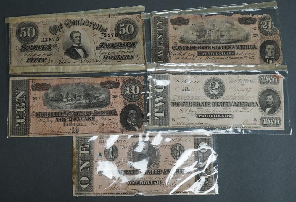 COLLECTION OF FIVE CONFEDERATE