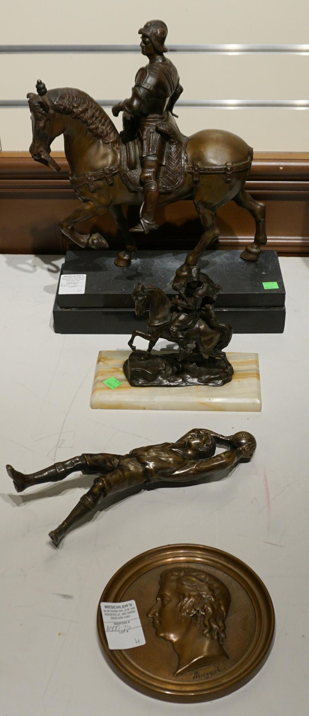 TWO PATINATED METAL EQUESTRIAN