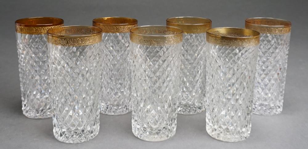 SET OF SEVEN GOLD BANDED CRYSTAL HIGH