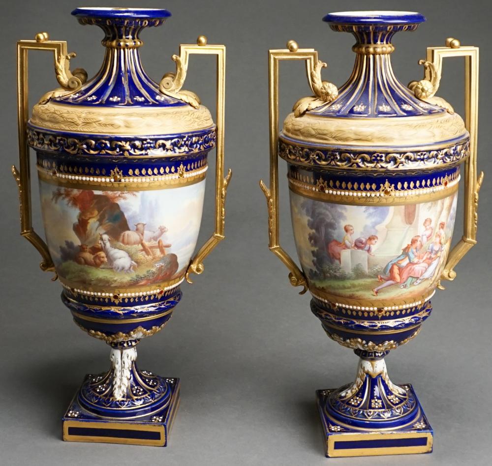 PAIR OF SEVRES TYPE HAND PAINTED