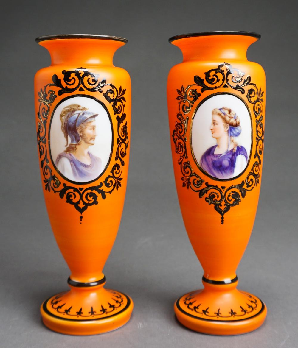 PAIR CONTINENTAL HAND PAINTED GLASS