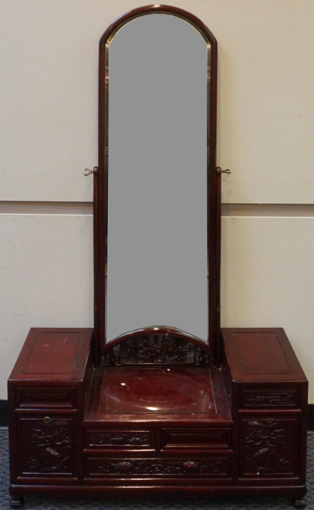 CHINESE TEAK VANITY WITH CHEVAL