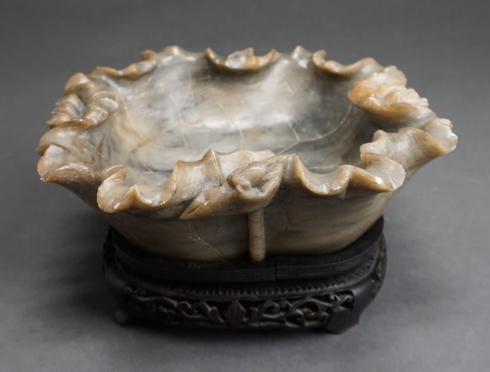 CHINESE CARVED SOAPSTONE BOWL ON