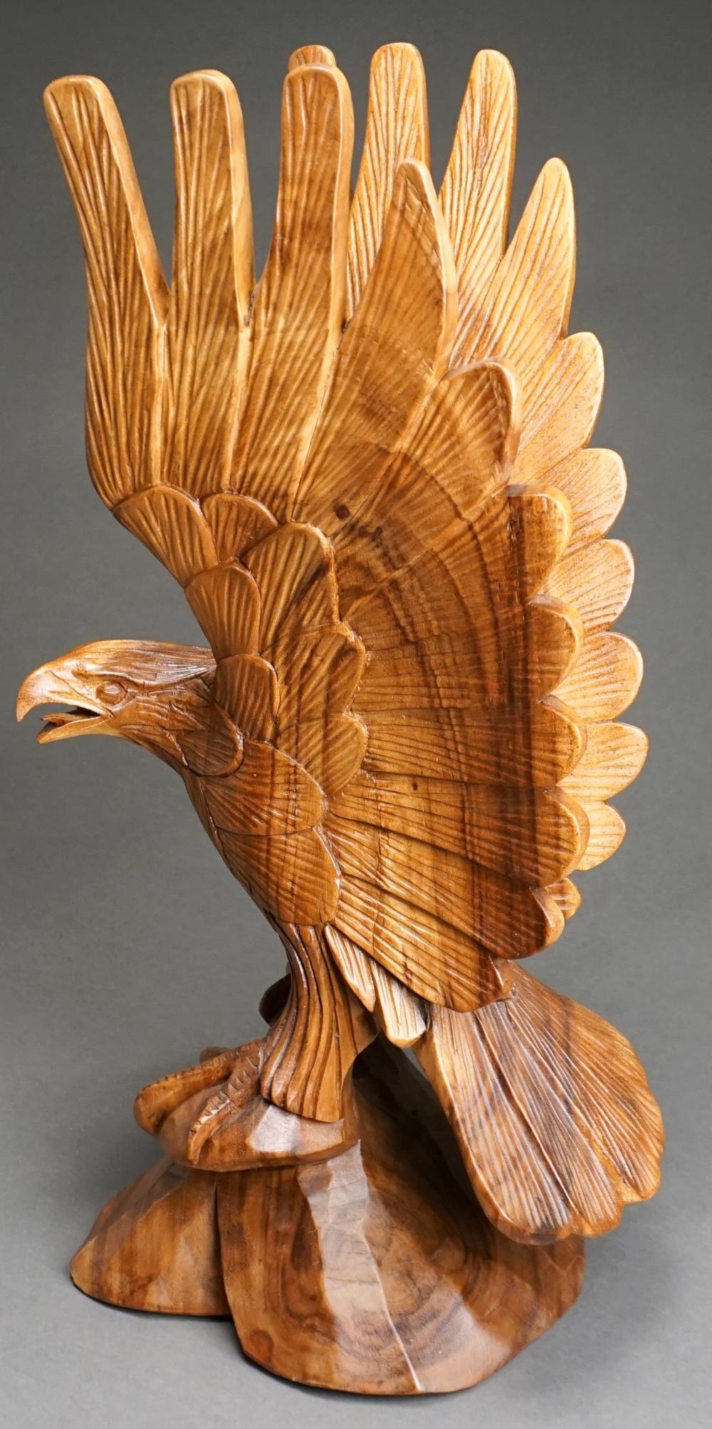 CARVED WOOD FIGURE OF PERCHED EAGLE,