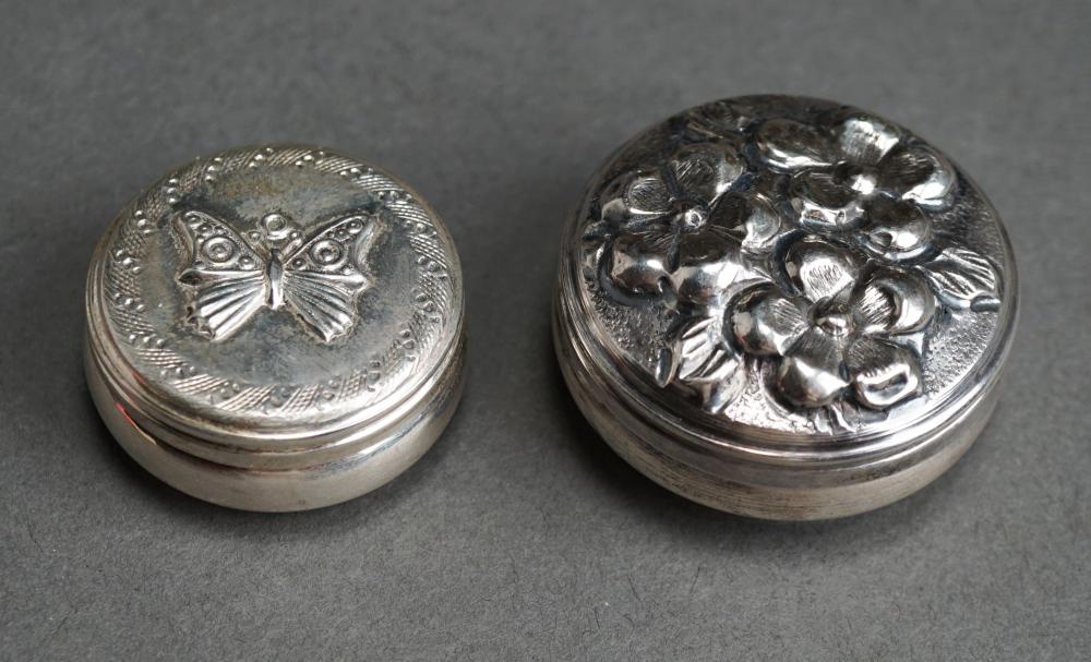 TWO 900-SILVER ROUND PILLBOXES, 0.7