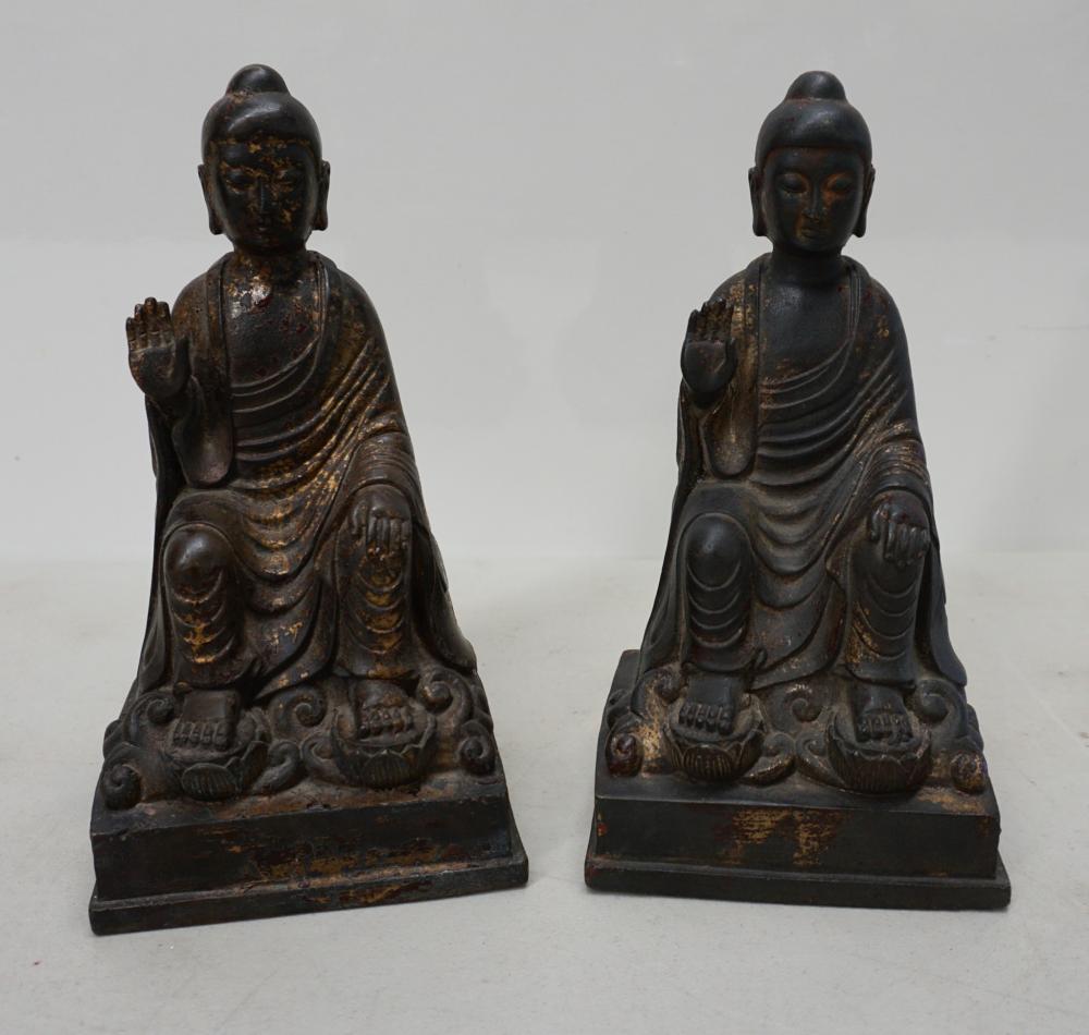 TWO CHINESE PARTIAL GILT PATINATED