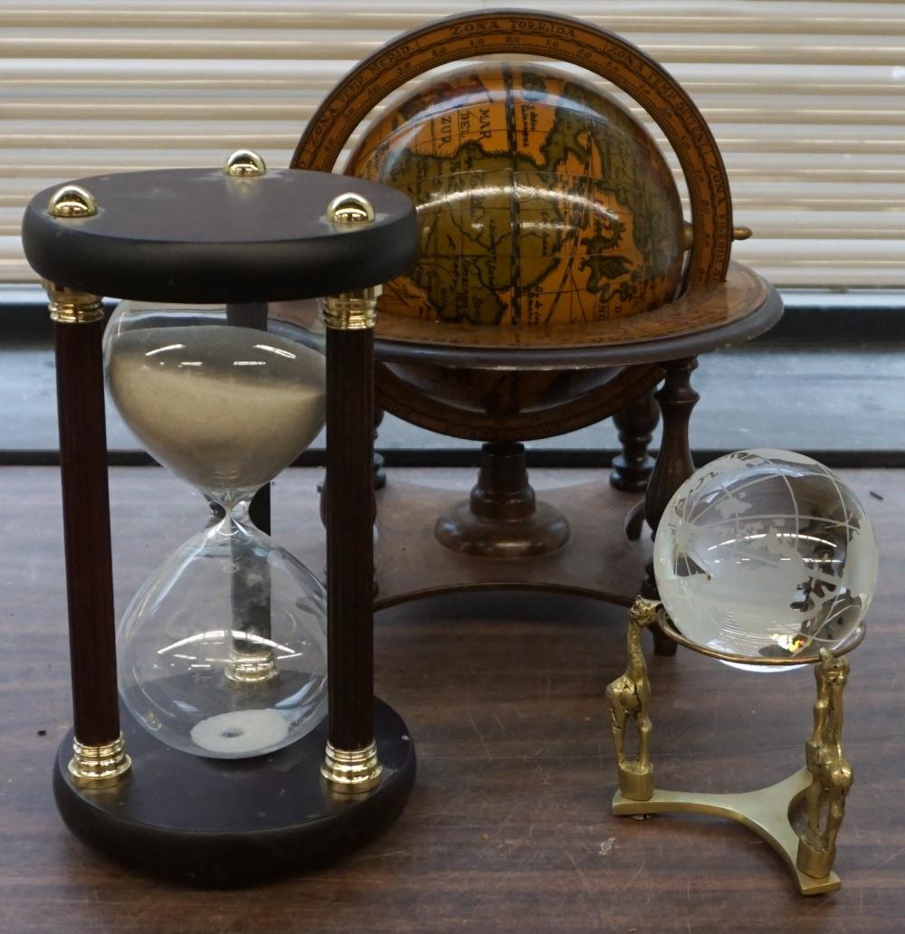 TWO DESK GLOBES AND AN HOURGLASSTwo 32f67a