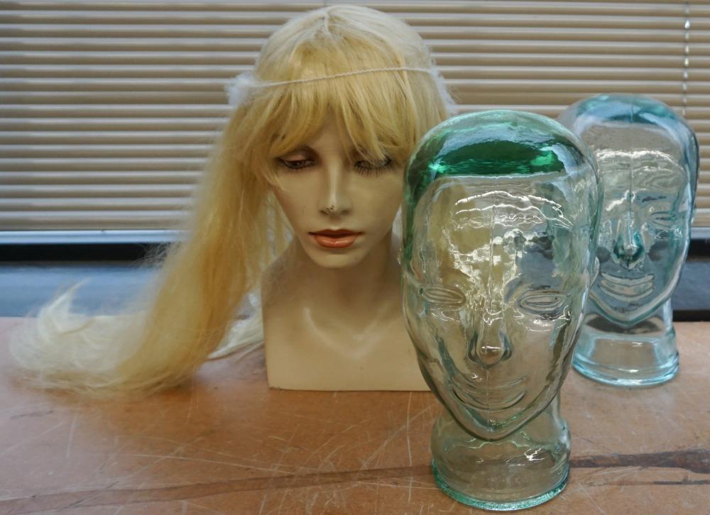 PAIR GLASS BUSTS AND A MANNEQUIN