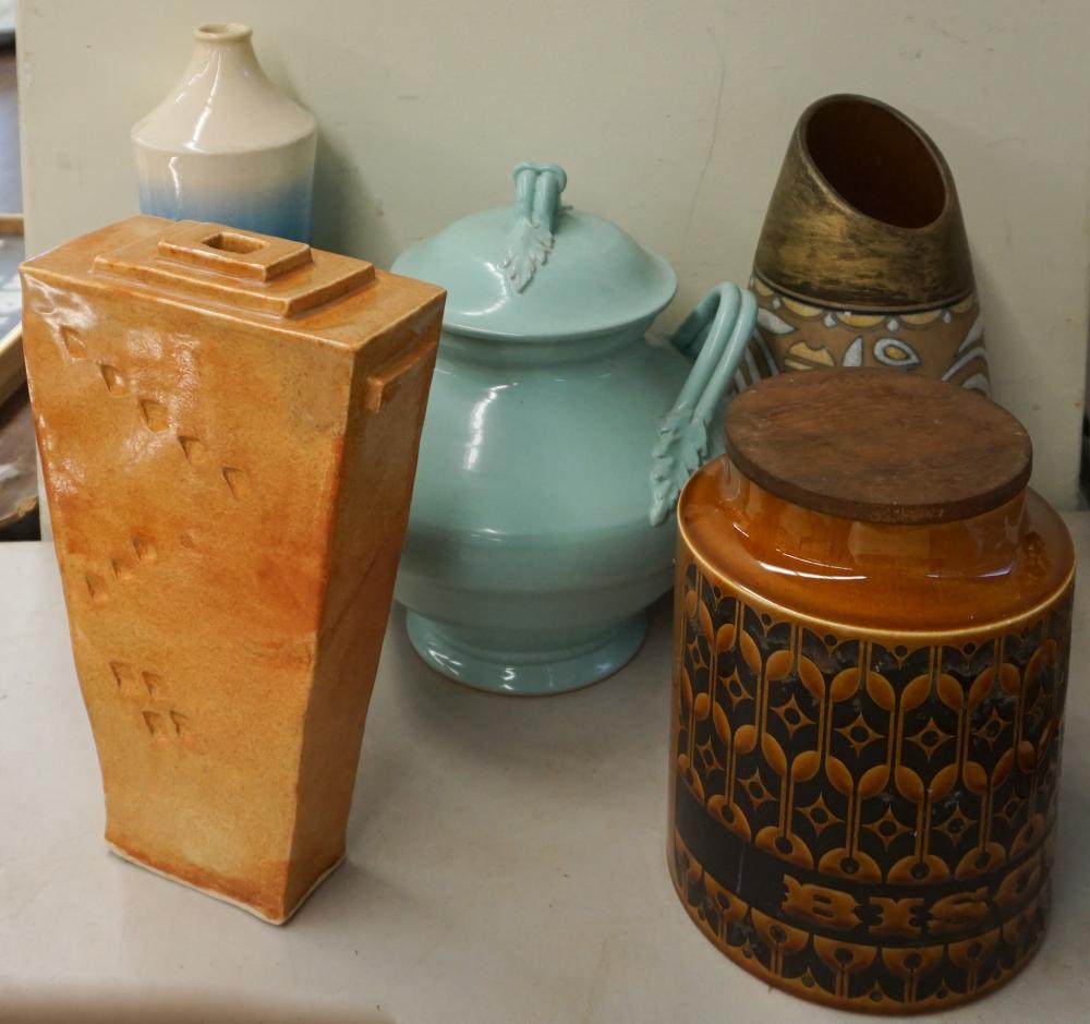 GROUP OF FIVE CERAMIC VASES AND