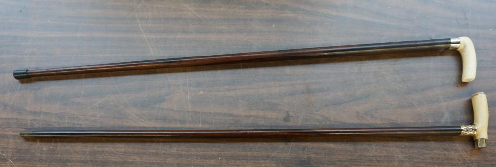 TWO HARDWOOD CANES, ONE GOLD-FILLED