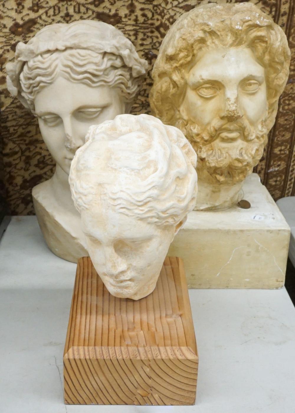 THREE PLASTER BUSTS OF CLASSICAL