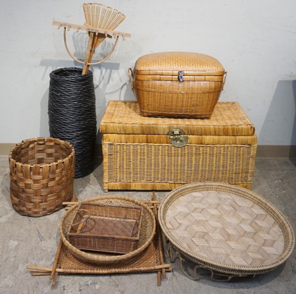 TWO WICKER CHESTS AND GROUP OF