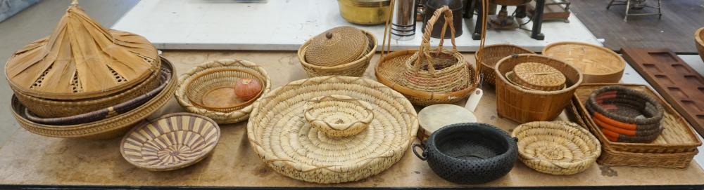 COLLECTION OF WOVEN BASKETS AND