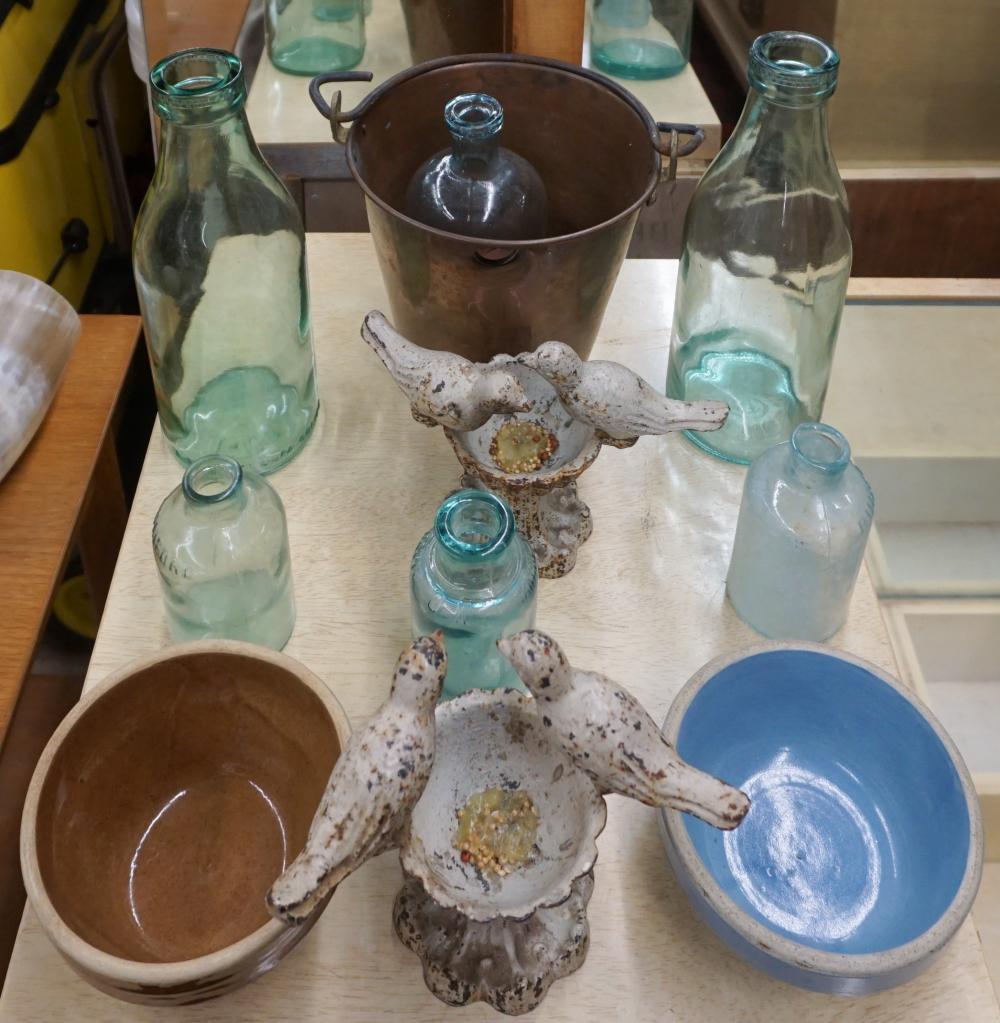 COLLECTION OF GLASS BOTTLES, COPPER