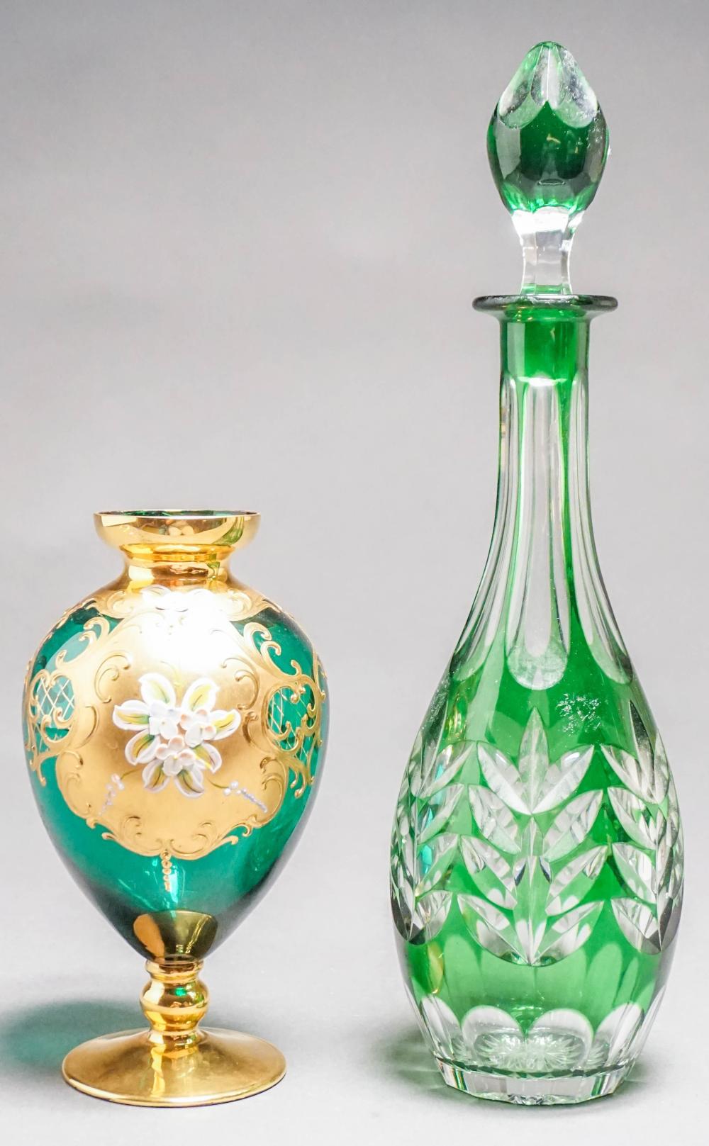 GREEN AND CLEAR CUT GLASS DECANTER 32d06d
